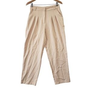 Nasty Gal Trousers Womens Size 6 Beige High Waisted Pleated Straight Leg Pants
